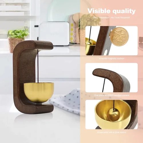 Miniatura 4 de Campanas magnéticas para puerta, paquete de 2 campanas de viento de madera para apertura de puertas, alerta de entrada adhesiva inalámbrica