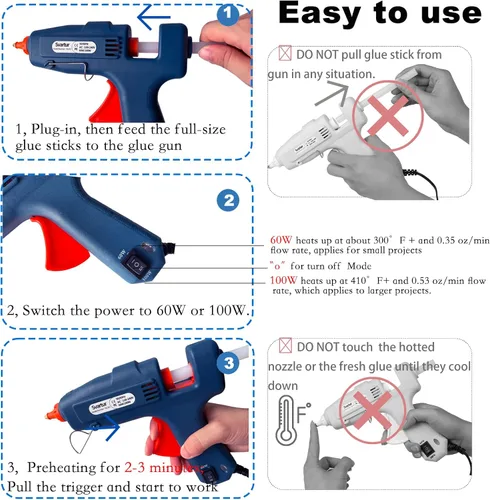 Miniatura 5 de Pistola de pegamento caliente de tamaño completo con estuche, interruptor de 60W/100W/APAGADO, cable de alimentación extra largo de 9.8 pies