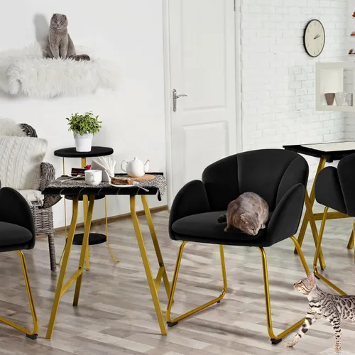 Miniatura 4 de Yaheetech Silla de terciopelo para sala de estar, sillón en forma de flor con patas doradas, silla lateral tapizada para tocador, sala de estar