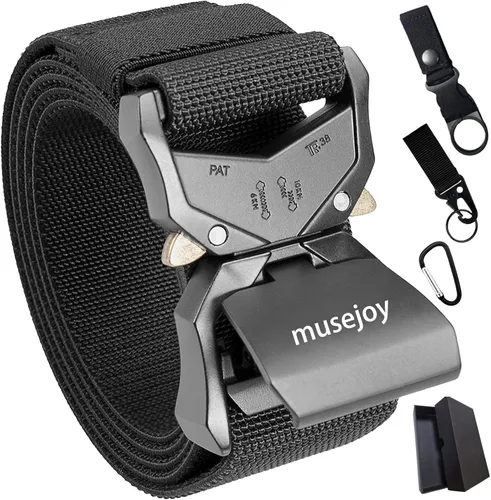 Miniatura 7 de MUSEJOY Cinturones tácticos para hombres, cinturón de trabajo de nailon de 1.5 pulgadas con cinturón táctico resistente de liberación rápida Marrón