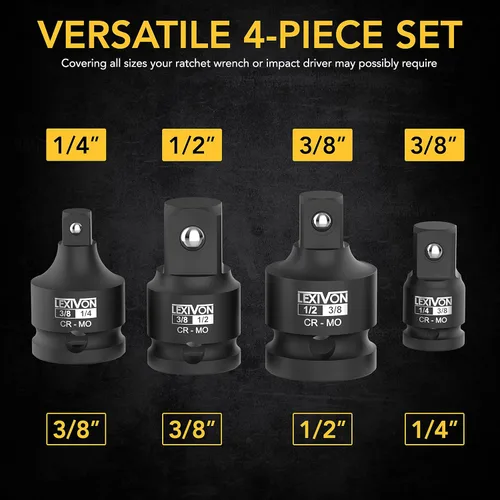 Miniatura 3 de LEXIVON Juego de 4 adaptadores y reductor de enchufe de impacto Conversiones de destornillador de impacto de 1/4" - 3/8" - 1/2", acero de aleación