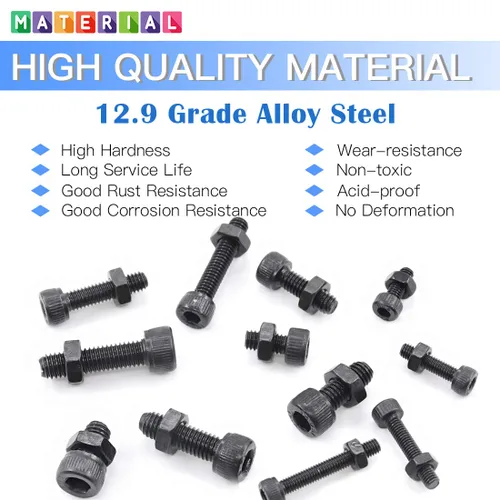 Miniatura 3 de Glarks 510 piezas M3 M4 M5 Juego surtido de tornillos de cabeza avellanada con agujero hexagonal para llave Allen y tuercas de acero de aleación