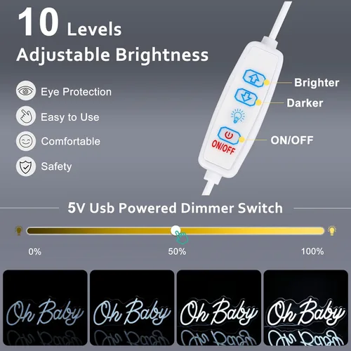Miniatura 4 de Letrero de neón de 16.5 x 6.7 pulgadas para decoración de pared de telón de fondo, alimentado por USB, con luz LED Oh Baby para telón de fondo