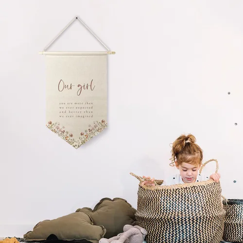 Miniatura 3 de Qpenm Decoración de habitación de niñas, pancarta colgante de lona de pared con texto en inglés «Our Girl You are More Than Our Expect», bandera