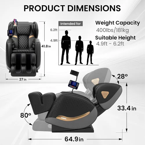 Miniatura 2 de Silla de masaje de cuerpo completo y reclinable, sillas de masaje de gravedad cero, 10 rodillos fijos, bolsas de aire, calefacción, masaje de pies