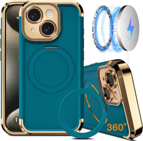 Miniatura 11 de COOLQO Funda para iPhone 13 de 6.1 pulgadas, soporte magnético de giro de 360° [compatible con Magsafe] [protección militar] chapado mate resistente
