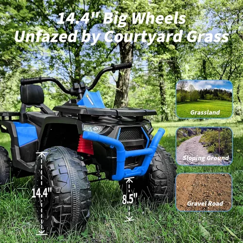Miniatura 4 de Hikiddo ATV para niños de 4 ruedas, 24 V paseo en coche de juguetes para niños grandes con motor de 400 W, 2 plazas - azul