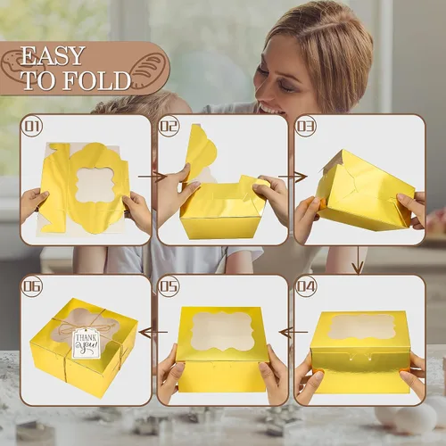 Miniatura 4 de KPOSIYA 65 cajas de panadería con ventana de 6 x 6 x 3 pulgadas, cajas de galletas de 5 estilos, cajas pequeñas de pastelería para dulces, postres