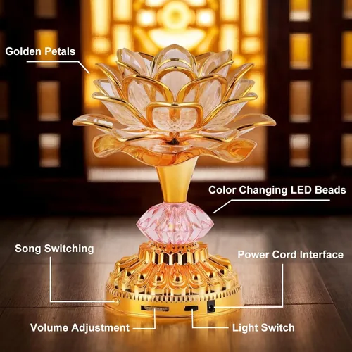 Miniatura 4 de Paquete de 2 lámparas budistas LED de loto coloridas, 13 canciones budistas construidas, luz de Buda degradada para adoración, oración y exhibición