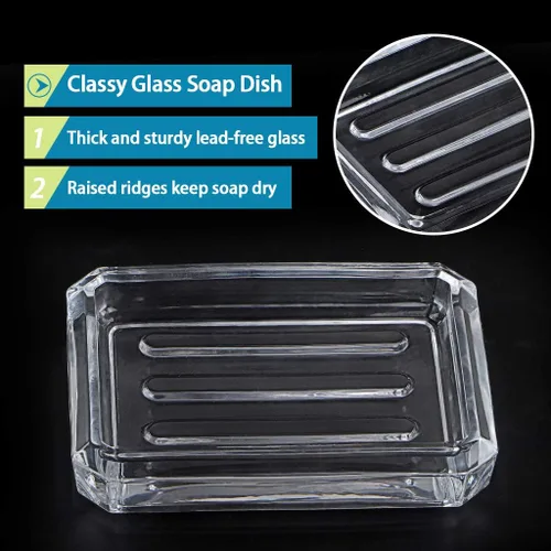 Miniatura 4 de MDLUU Paquete de 2 jaboneras de vidrio, bandeja decorativa para guardar jabón para ducha, bañera, fregadero de baño, fregadero de cocina (cuadrado)