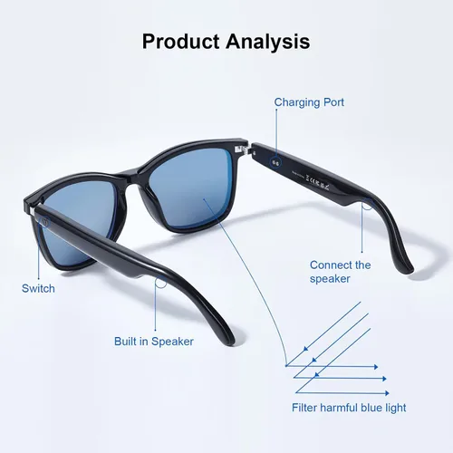 Miniatura 7 de Quaoar Lentes de audio Bluetooth inteligentes con doble altavoz, micrófono de oído abierto, disparo remoto, asistente de voz para mujeres/hombres