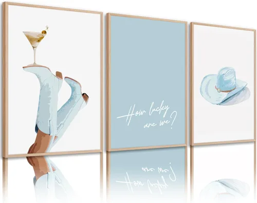 Arte de Pared de Vaquera Occidental Lienzo de Vaquero Azul Claro Decoración de Pared Costera Póster de Botas de Vaquera Estética Preppy Cuadros de