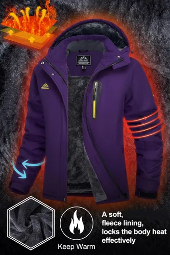 Miniatura 4 de MAGCOMSEN Chaquetas de esquí para mujer, resistentes al agua, aisladas, a prueba de viento, forro polar, abrigos de invierno con capucha