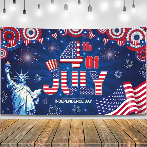 Miniatura 11 de KatchOn, Decoraciones del 4 de julio, pancarta XtraLarge de Estados Unidos, 72 x 44 pulgadas, telón de fondo de bandera estadounidense