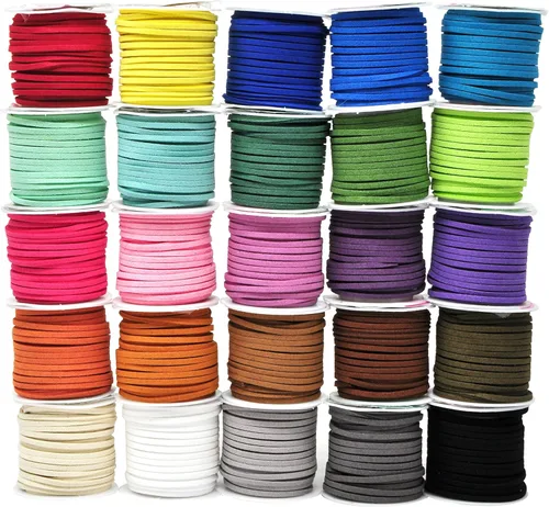 Mandala Crafts - 25 cordones de cuero de gamuza sintética de colores surtidos para hacer joyas - 2.65mm de cordones de cuero, tiras de cuero planas,
