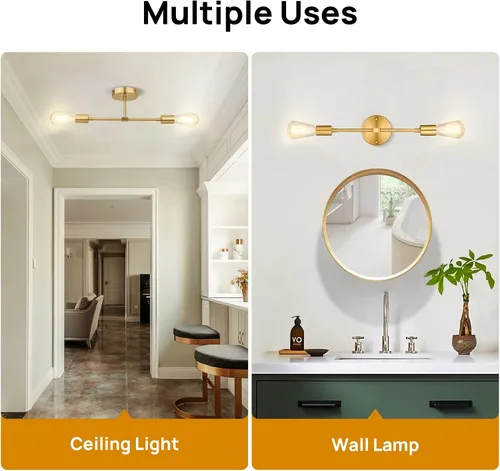 Miniatura 3 de FadimiKoo Apliques de Pared Dorados de 2 Luces para Baño, Luz de Tocador Moderna Sobre Espejo, Lámpara de Pared Interior Montada de Latón Cepillado