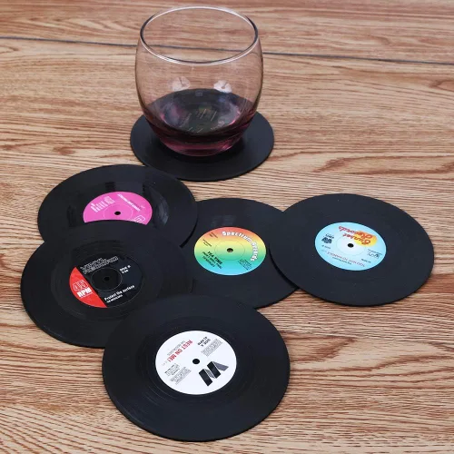 Miniatura 7 de homEdge Posavasos para discos de vinilo, 6 piezas de posavasos de vinilo de estilo retro