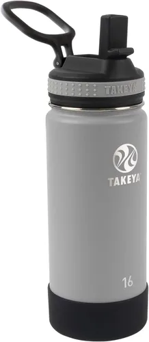 Miniatura 11 de Takeya Actives Kids - Botella de agua que brilla en la oscuridad con tapa con popote, botella de acero inoxidable con tapa sin BPA, reutilizable