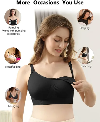 Miniatura 11 de iloveSIA Nursing Bras for Mom Breastfeeding, Seamless Supportive Sleep Bra for Maternity Postpartum S-2XL 3Pack