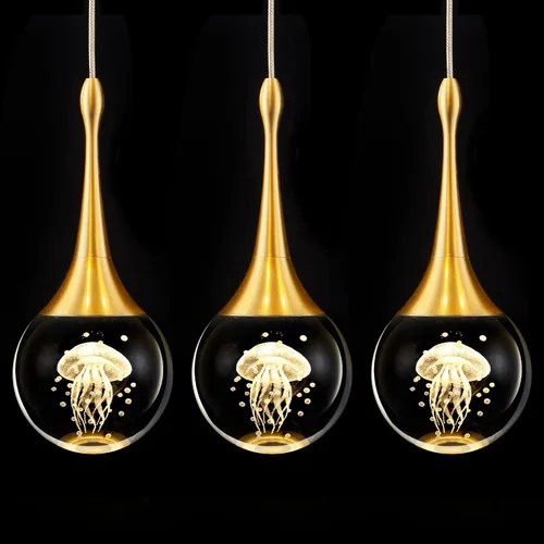 Miniatura 14 de CHYING Lámpara colgante dorada de cristal LED Iluminación colgante de medusa lágrima luces colgantes mini luces colgantes para isla de cocina, baño