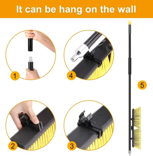 Miniatura 5 de KeFanta Escoba de empuje de 18 pulgadas para exteriores, escoba resistente con mango largo de 63 pulgadas para terraza, entrada, garaje, patio