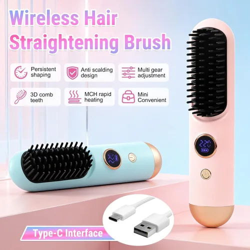 Miniatura 5 de Cepillos alisadores portátiles para viajes, con pantalla LCD de temperatura, cepillo alisador de cabello inalámbrico mejorado 2026 para cabello