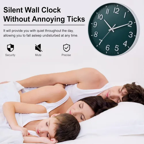 Miniatura 5 de HZDHCLH Reloj de pared verde con pilas, 12 pulgadas, silencioso, sin tictac, moderno, para sala de estar, dormitorio, cocina, oficina, decoración