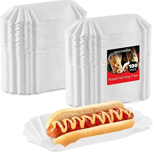 Stock Your Home Bandejas de papel para perros calientes (paquete de 100) forros de papel estriado para perros calientes de 6 pulgadas, envoltorios