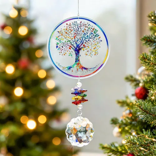 Miniatura 5 de Adorno colgante de chakra prisma de cristal con diseño de árbol de la vida K9 Crystal Glass Tree of Life Suncatcher Window Car Home Decor Rainbow