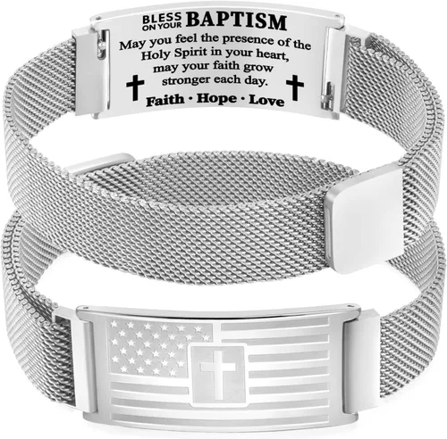 Miniatura 45 de DuoDiner Regalos de primera comunión, pulsera de cruz para niños y hombres, bandera estadounidense, versículo bíblico cristiano, regalos de joyería