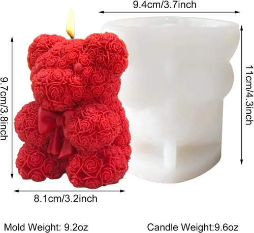 Miniatura 3 de Molde de silicona para velas de oso de rosas con moño, molde de silicona 3D para jabones hechos a mano, manualidades de resina epoxi, regalos