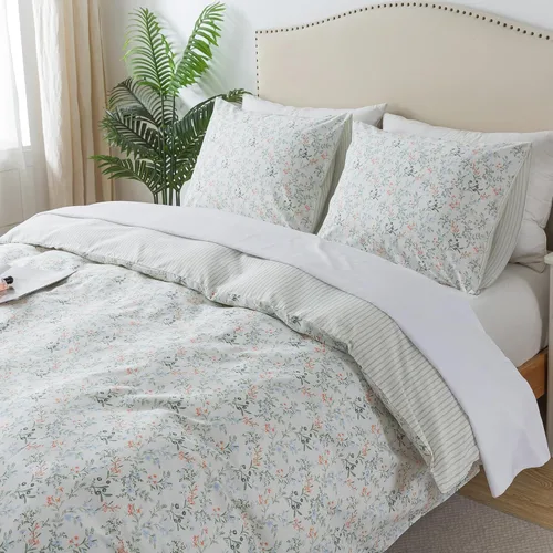 Miniatura 54 de HoneiLife Funda de edredón retro tamaño King, funda de edredón 100% algodón, suave y transpirable, juegos de ropa de cama para cama King