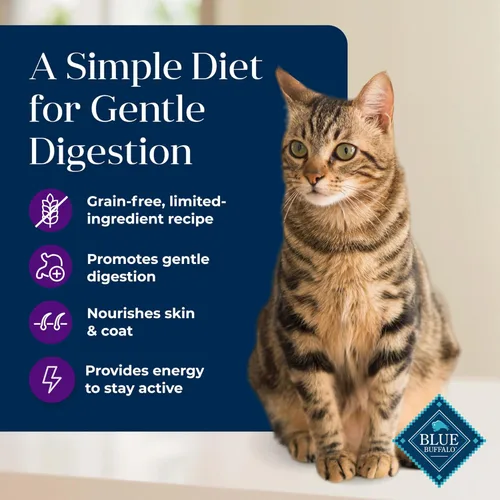 Miniatura 3 de Blue Buffalo Basics - Alimento seco para gatos sin granos, cuidado de la piel y el estómago, dieta de ingredientes limitados para gatos maduros