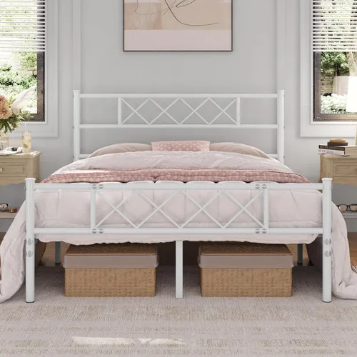 Miniatura 10 de Yaheetech Base de cama de plataforma metálica de tamaño Full con cabecero y pie de cama simples, base de colchón para almacenamiento debajo
