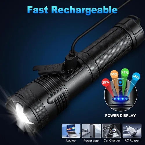 Miniatura 5 de KINGCAESAR - Linternas de 90,000 lúmenes altos, paquete de 2, linterna recargable ultra brillante con 7 modos de luz, luz LED con alta potencia