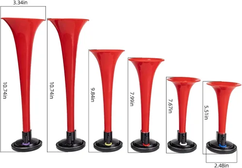 Miniatura 5 de FARBIN Bocina musical con sonido musical de 6 trompetas con compresor, juego de melodía de padrino, rojo, 12 V, 150 db, para tren, camión