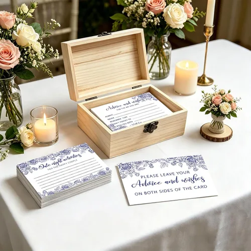 Miniatura 4 de Consejos y deseos para el señor y la señora 50 tarjetas de consejos de boda florales azules, tarjetas de consejos y deseos para decoraciones