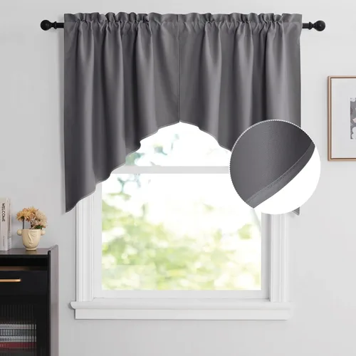 Miniatura 36 de NICETOWN Home Fashion - Cortinas de cocina con bolsillo para poste, cenefa festoneada a medida, cenefa festoneada sólida para ventana de Marrón