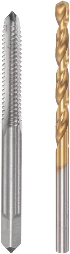 Miniatura 18 de uxcell 10-32 UNF Straight Flauta Thread Tap y 0.161 in Twist Drill Broca Set, titanio plateado 6542 Acero de alta velocidad Broca de perforación