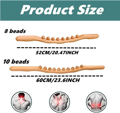 Miniatura 2 de Herramientas de masaje de madera Gua Sha, herramienta de paleta de drenaje linfático de 10 cuentas, herramienta de masaje de mano para esculpir