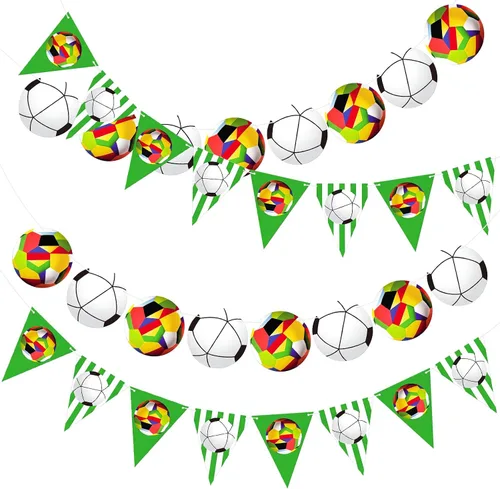 Zonon 4 Pieces Baseball Football Soccer Banner Sports Birthday Party Decorations Sports Ball Paper Garland for Baby Shower Supplies (Colorful Soccer
