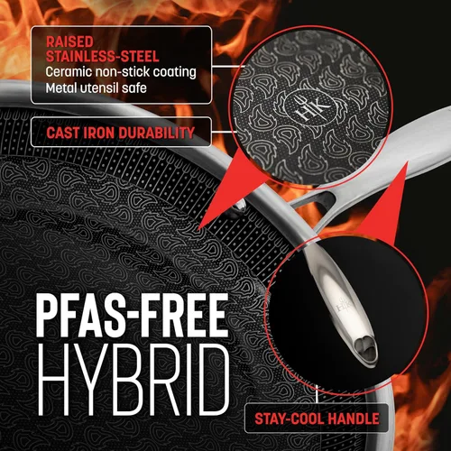 Miniatura 3 de Hell's Kitchen Sartén Híbrida de 11", Acero Inoxidable Tri-Clad y Cerámica Antiadherente Libre de PFAS, sin PFOA, sin PTFE, sin Teflón, Utensilios