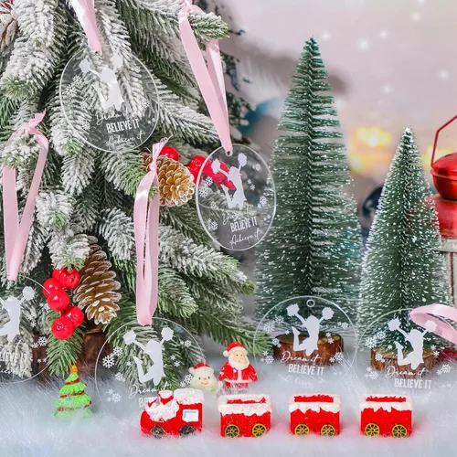 Miniatura 4 de Roowest 9 piezas de adorno navideño de animadora de Navidad, adornos acrílicos de animadora para árbol de Navidad, cree en ello, sueña con ello