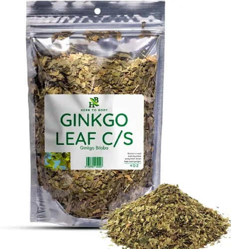 Herb To Body Hoja de ginkgo cortada y tamizada: 4 onzas, hojas de té de ginkgo biloba silvestre, hojas de ginko biloba para infusiones y extractos