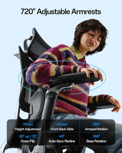 Miniatura 6 de Hbada E3 Pro 2026 Edition Silla de oficina ergonómica, silla de escritorio de malla con soporte lumbar flotante de 3 zonas, reposacabezas 4D Negro