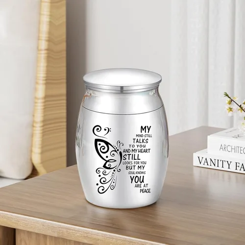Dletay Urnas pequeñas para cenizas humanas, recuerdo de 1.6 pulgadas, de acero inoxidable, mini urna conmemorativa de mariposa para mujeres y hombres