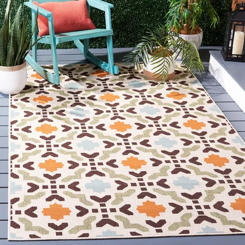 Miniatura 8 de SAFAVIEH Alfombra lavable al aire libre Veranda Collection – Alfombra de pasillo de 2 pies 3 x 8 pies, color crema y aguamarina, no desprende pelusa