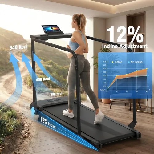Miniatura 4 de ANCHEER Caminadora portátil con inclinación, almohadilla para caminar de 3.5 HP con escritorio y barra de asa, caminadora plegable para oficina