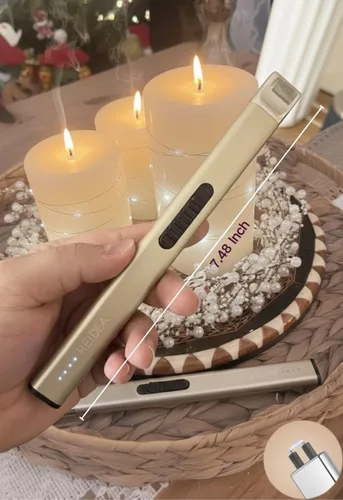 Miniatura 2 de REIDEA Encendedores de velas electrónicas planas R1, resistente al viento, sin llama, USB, recargable, con botón seguro e indicador de encendido