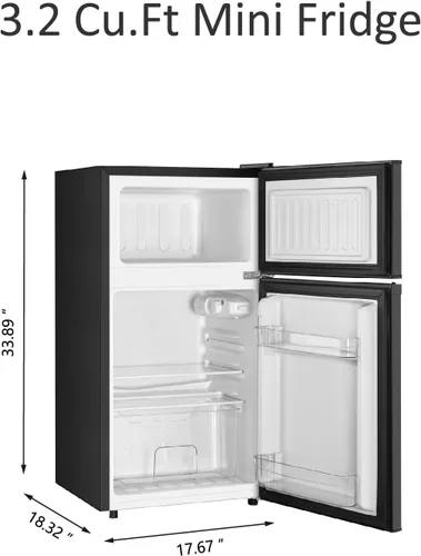 Miniatura 5 de Saeoola Mini refrigerador con congelador, 3.2 pies cúbicos, mini refrigerador compacto de 2 puertas con congelador separado para dormitorio